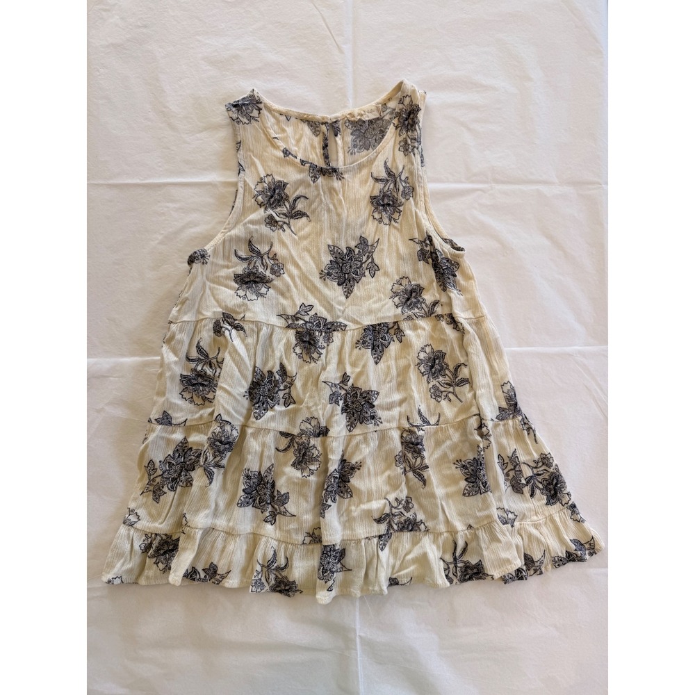 Altar'd State Babydoll Top Womens XS Cream Blue Floral Tiered Boho Sleeveless